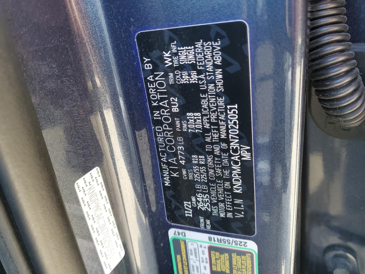 2022 KIA SPORTAGE LX VIN:KNDPMCAC3N7025051