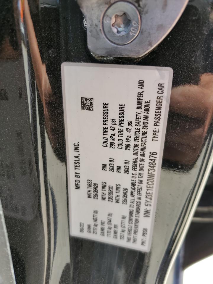 2022 TESLA MODEL 3  VIN:5YJ3E1EC0NF348476