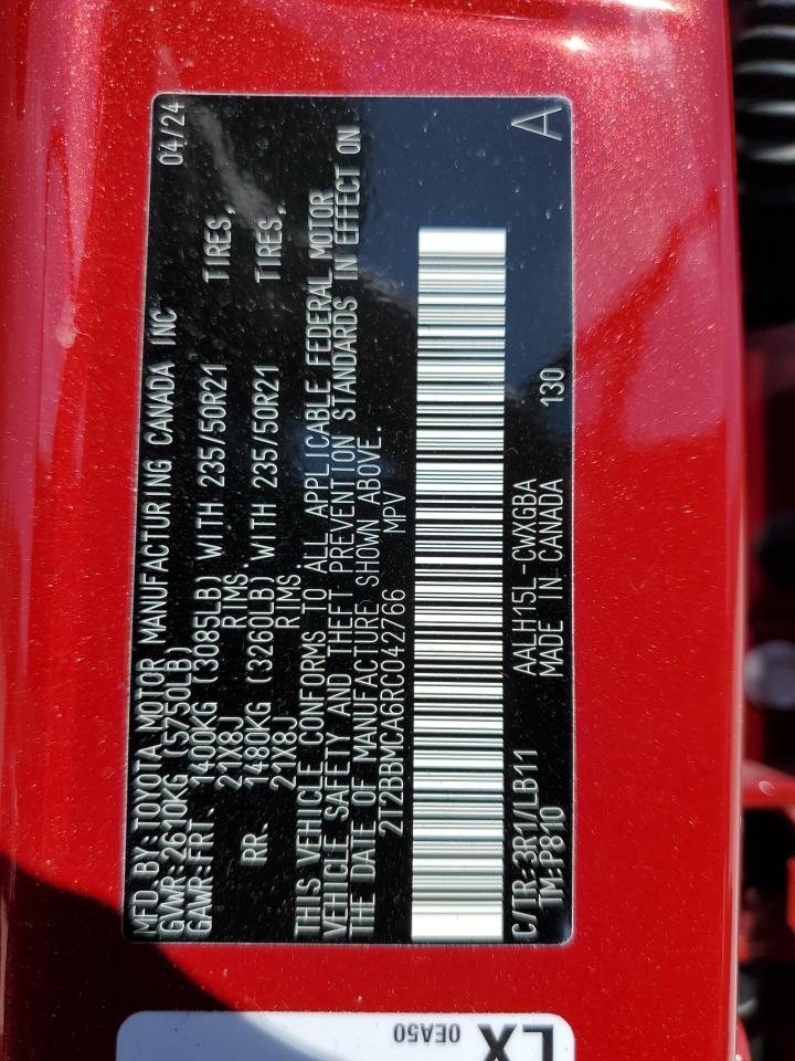 2024 LEXUS RX 350H BASE VIN:2T2BBMCA6RC042766