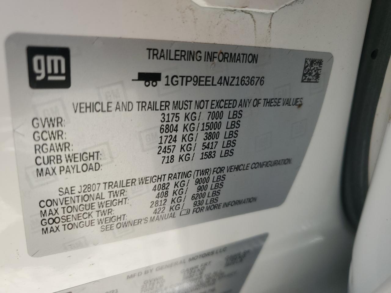 2022 GMC SIERRA LIMITED K1500 AT4 VIN:1GTP9EEL4NZ163676