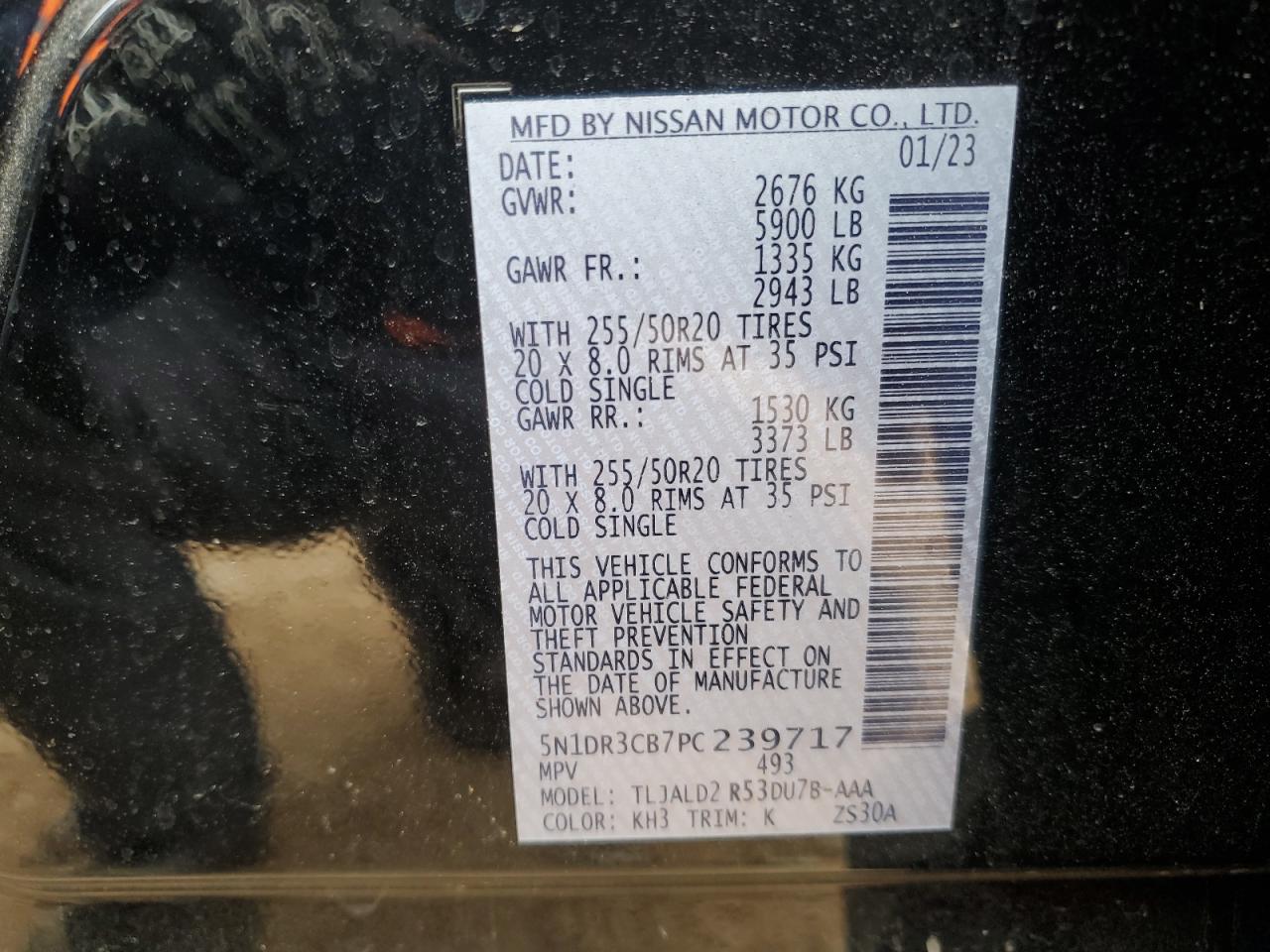 2023 NISSAN PATHFINDER SL VIN:5N1DR3CB7PC239717