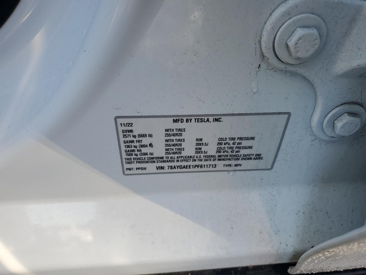2023 TESLA MODEL Y  VIN:7SAYGAEE1PF611713