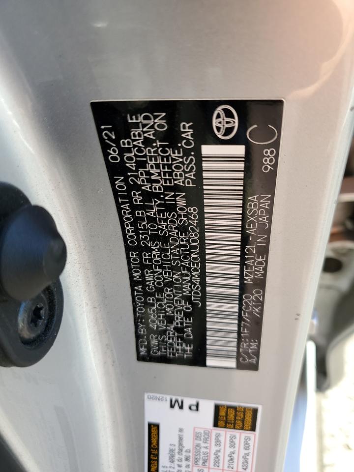 2022 TOYOTA COROLLA SE VIN:JTDS4MCE0NJ082468