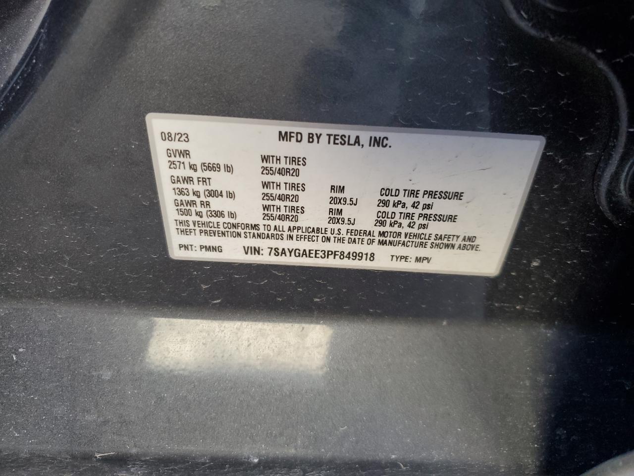 2023 TESLA MODEL Y  VIN:7SAYGAEE3PF849918