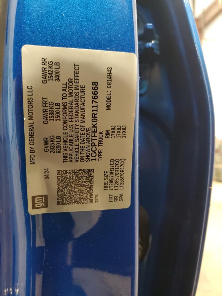 2024 CHEVROLET COLORADO ZR2 VIN:1GCPTFEK0R1176668