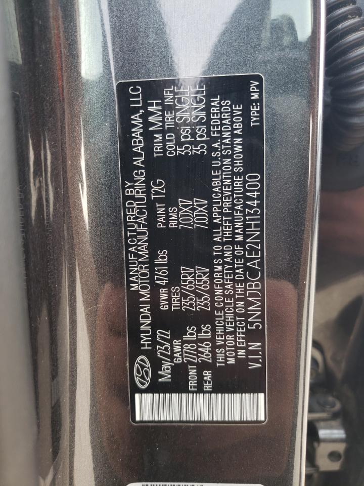 2022 HYUNDAI TUCSON SEL VIN:5NMJBCAE2NH134400