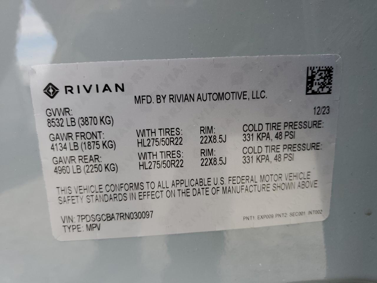 2024 RIVIAN R1S ADVENTURE VIN:7PDSGCBA7RN030097