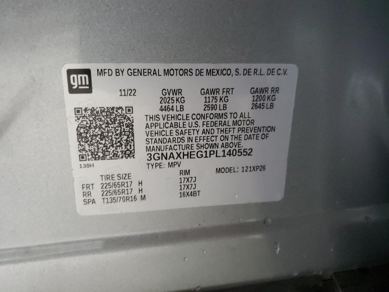 2023 CHEVROLET EQUINOX LS VIN:3GNAXHEG1PL140552