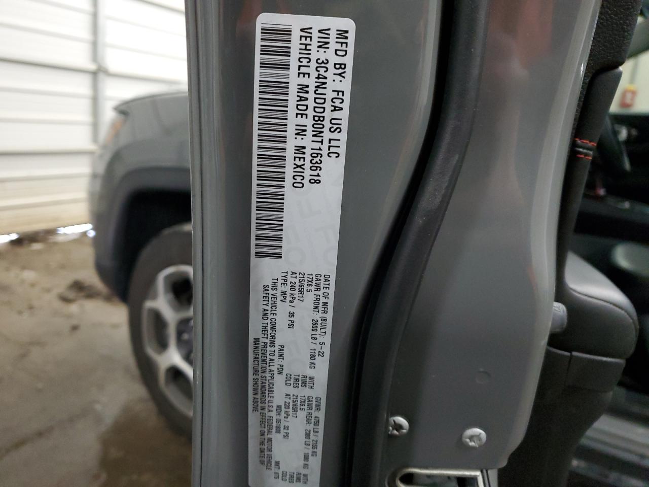 2022 JEEP COMPASS TRAILHAWK VIN:3C4NJDDB0NT163618