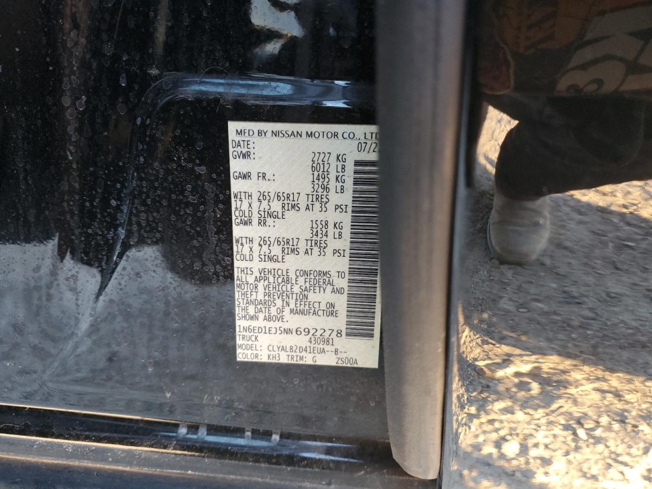 2022 NISSAN FRONTIER S VIN:1N6ED1EJ5NN692278
