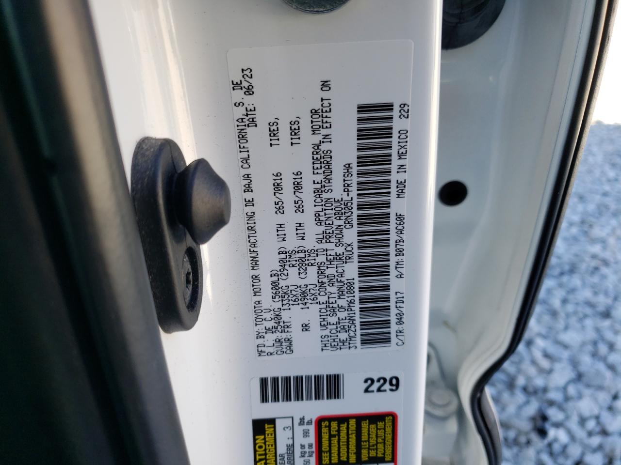 2023 TOYOTA TACOMA DOUBLE CAB VIN:3TMCZ5AN1PM610801