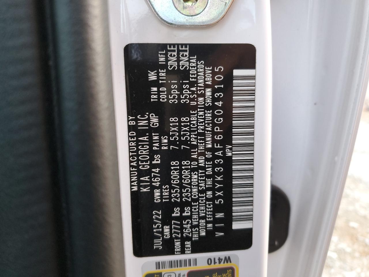 2023 KIA SPORTAGE EX VIN:5XYK33AF6PG043105
