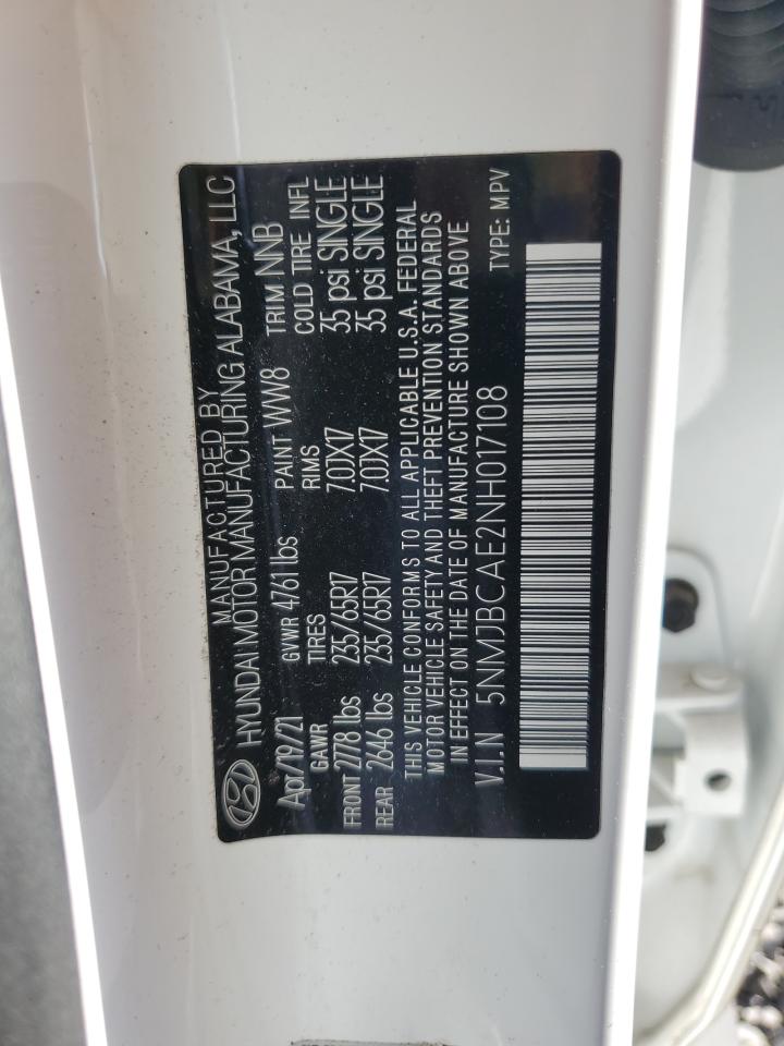 2022 HYUNDAI TUCSON SEL VIN:5NMJBCAE2NH017108