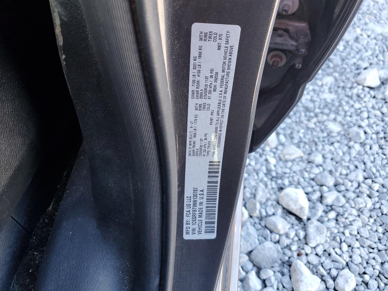 2022 RAM 1500 BIG HORN/LONE STAR VIN:1C6SRFBT9NN130787