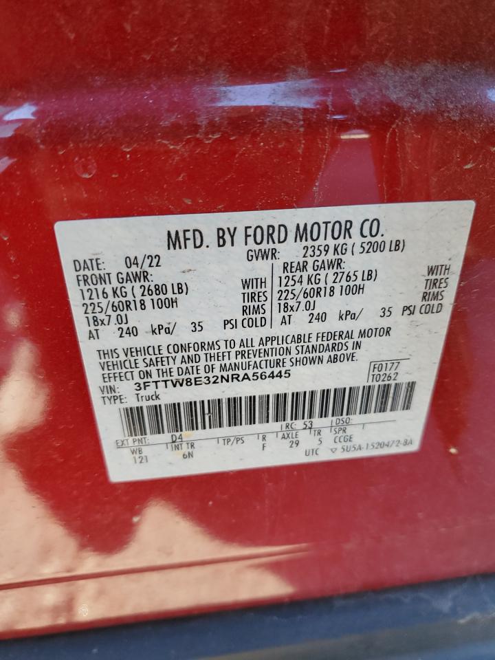 2022 FORD MAVERICK XL VIN:3FTTW8E32NRA56445