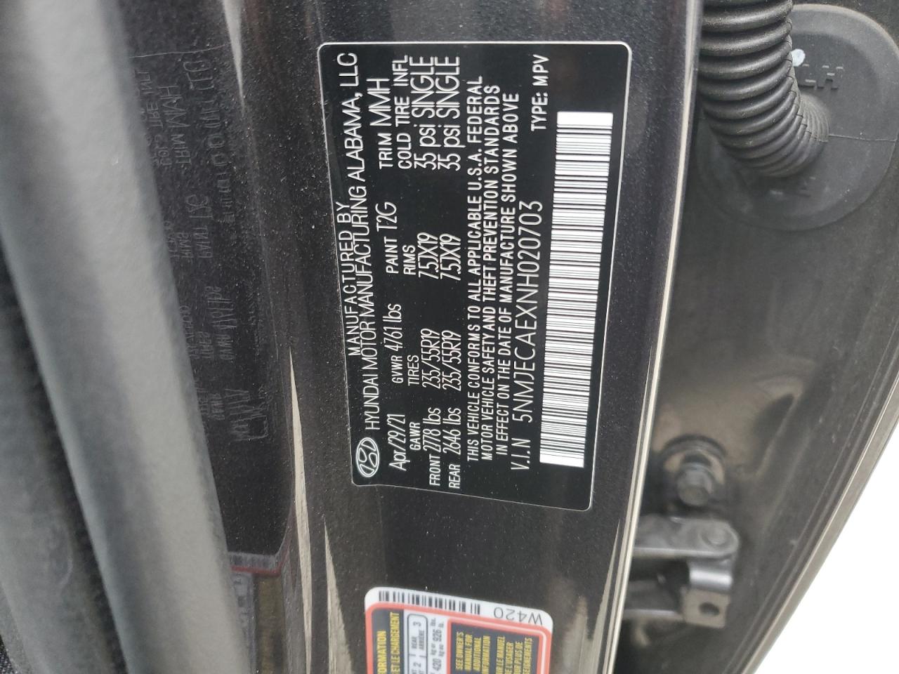 2022 HYUNDAI TUCSON LIMITED VIN:5NMJECAEXNH020703