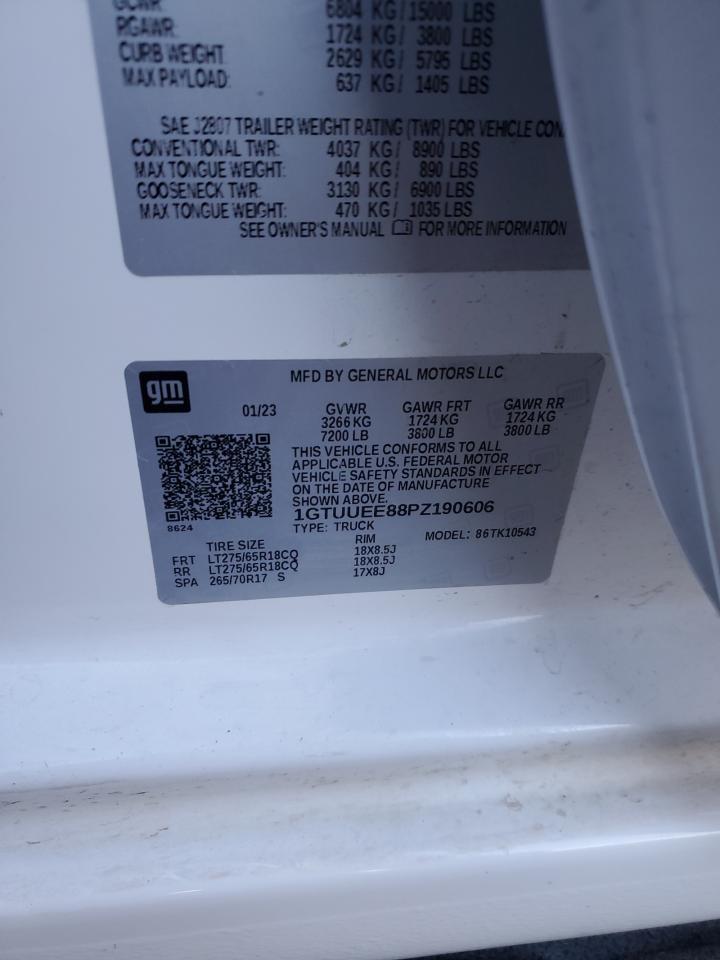 2023 GMC SIERRA K1500 AT4 VIN:1GTUUEE88PZ190606