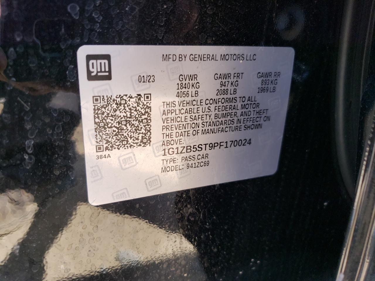 2023 CHEVROLET MALIBU LS VIN:1G1ZB5ST9PF170024