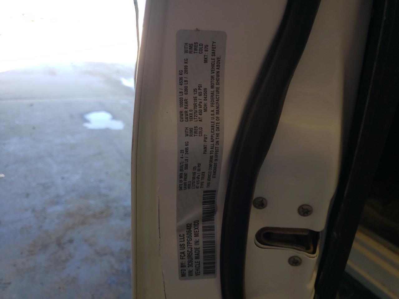 2023 RAM 2500 TRADESMAN VIN:3C6UR5CJ7PG606482