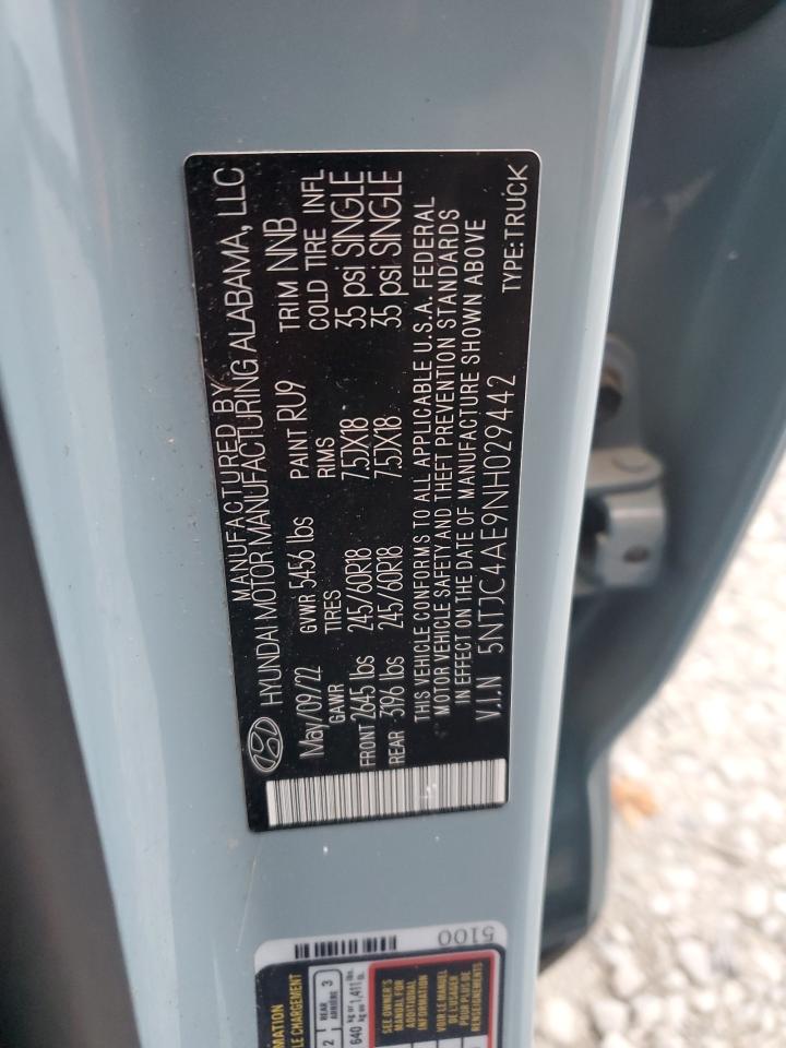 2022 HYUNDAI SANTA CRUZ SEL VIN:5NTJC4AE9NH029442