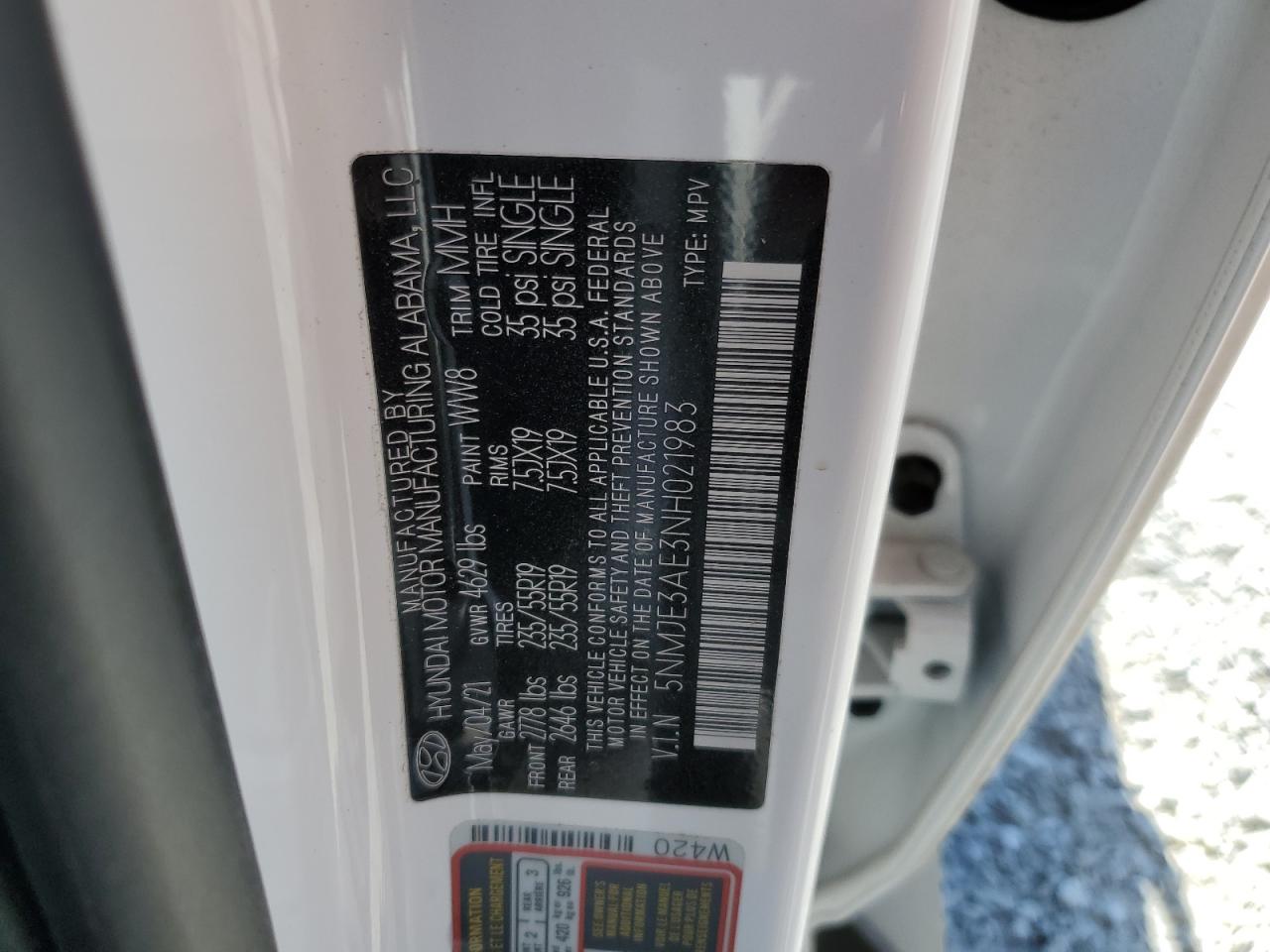 2022 HYUNDAI TUCSON LIMITED VIN:5NMJE3AE3NH021983