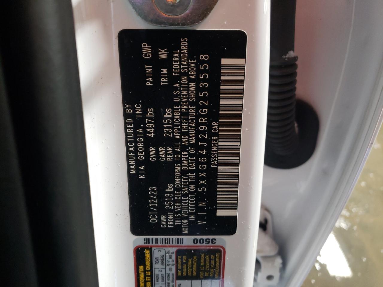 2024 KIA K5 GT LINE VIN:5XXG64J29RG253558