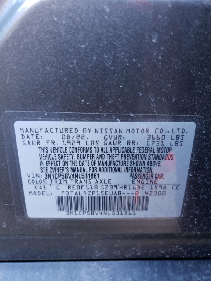 2022 NISSAN KICKS S VIN:3N1CP5BV4NL531861