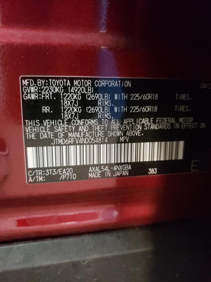 2022 TOYOTA RAV4 LIMITED VIN:JTMD6RFV4ND054814