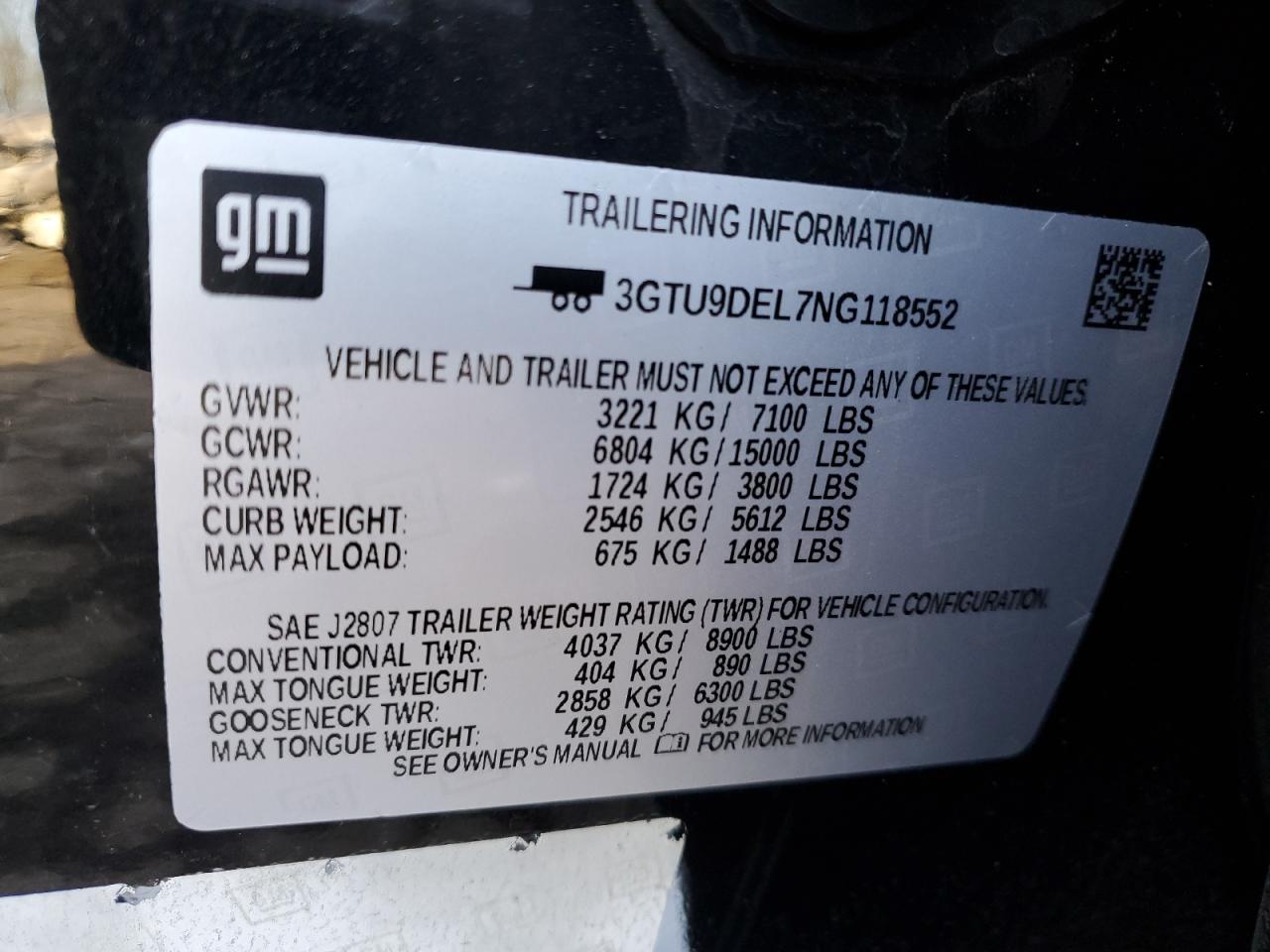 2022 GMC SIERRA LIMITED K1500 SLT VIN:3GTU9DEL7NG118552