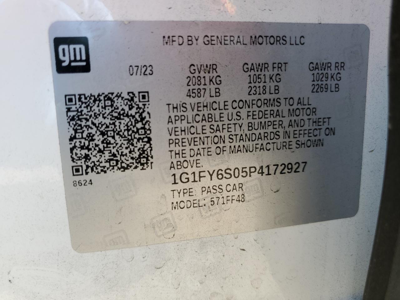 2023 CHEVROLET BOLT EUV LT VIN:1G1FY6S05P4172927