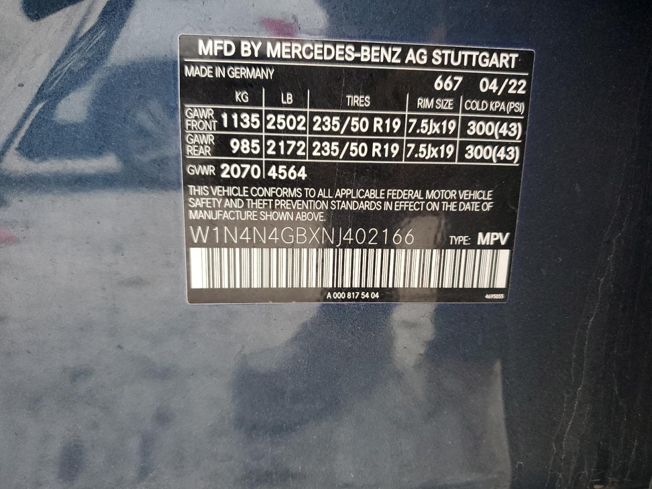 2022 MERCEDES-BENZ GLA 250 VIN:W1N4N4GBXNJ402166