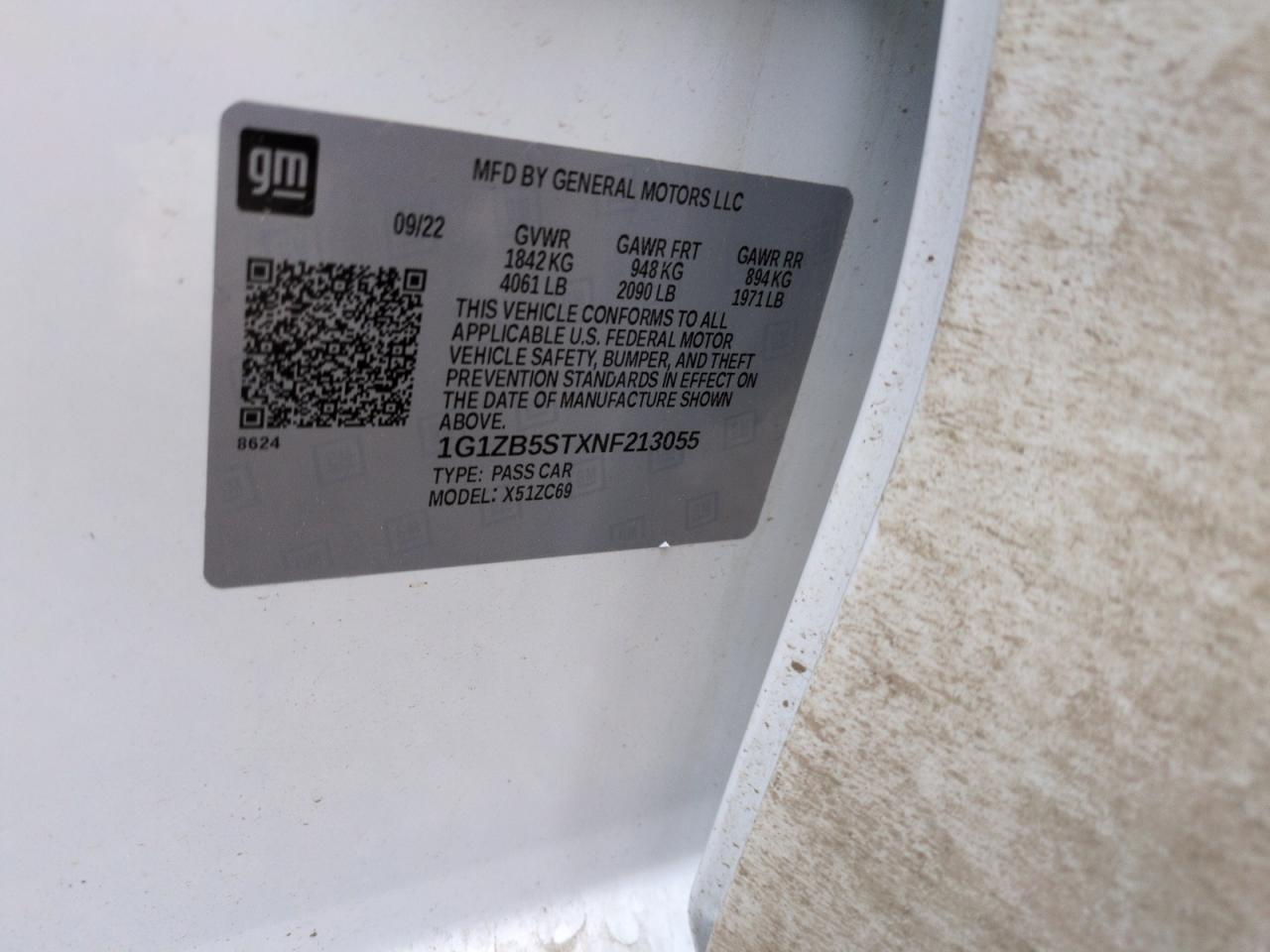 2022 CHEVROLET MALIBU LS VIN:1G1ZB5STXNF213055