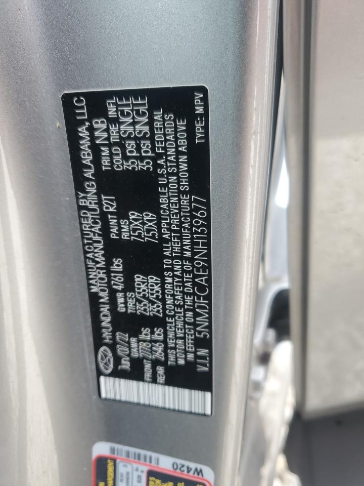 2022 HYUNDAI TUCSON SEL VIN:5NMJFCAE9NH139677