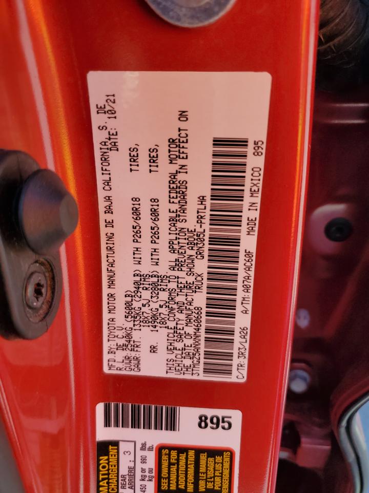 2022 TOYOTA TACOMA DOUBLE CAB VIN:3TMGZ5ANXNM460668