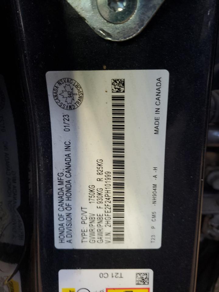 2023 HONDA CIVIC LX VIN:2HGFE2F24PH101999