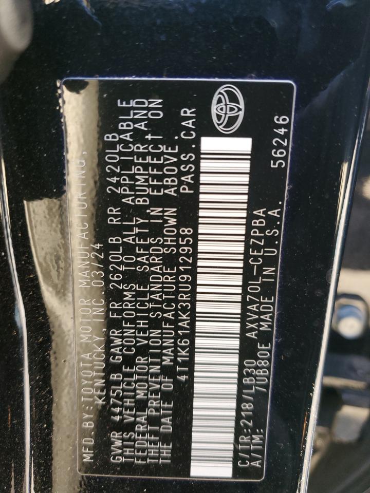 2024 TOYOTA CAMRY XSE VIN:4T1K61AK3RU912958