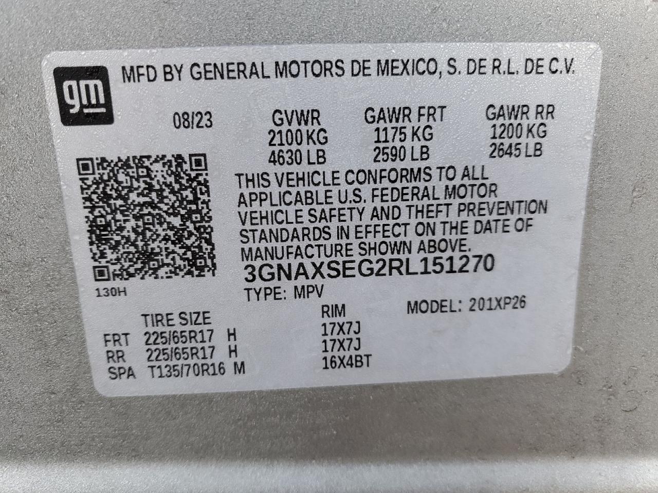 2024 CHEVROLET EQUINOX LS VIN:3GNAXSEG2RL151270