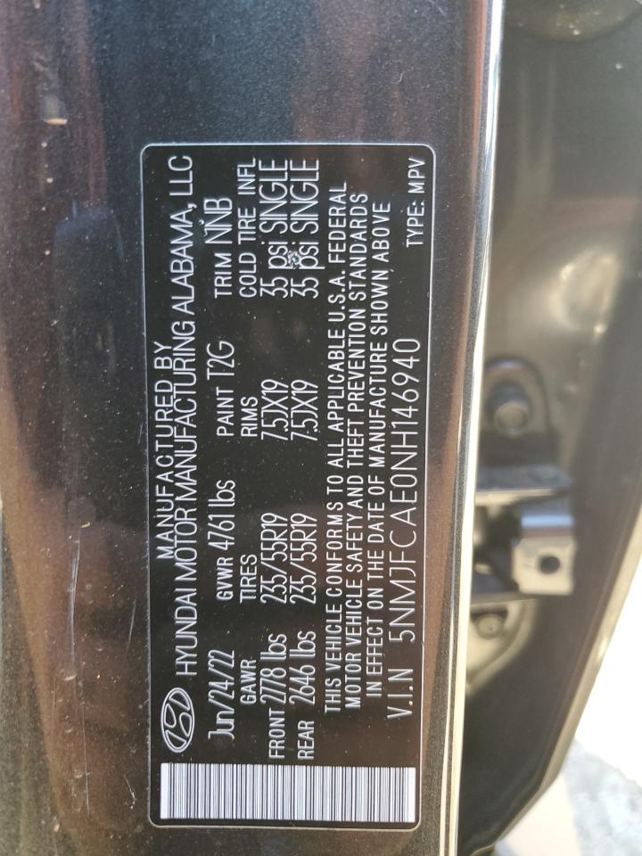 2022 HYUNDAI TUCSON SEL VIN:5NMJFCAE0NH146940