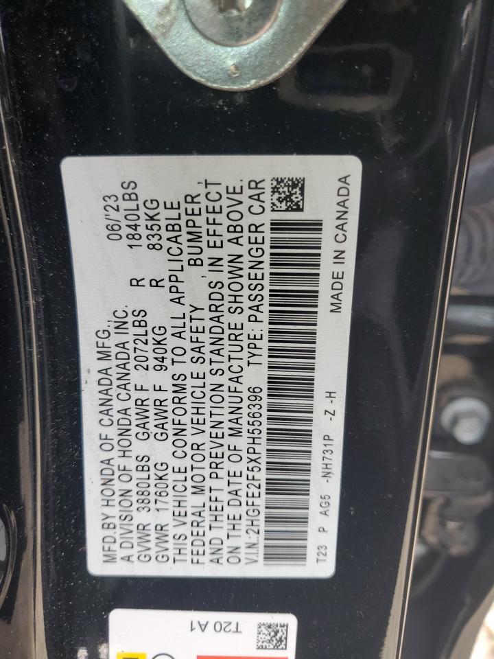 2023 HONDA CIVIC SPORT VIN:2HGFE2F5XPH556396