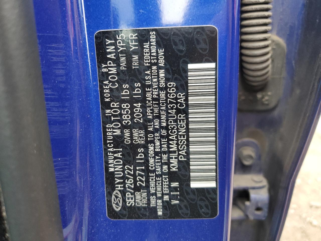 2023 HYUNDAI ELANTRA SEL VIN:KMHLM4AG3PU437669