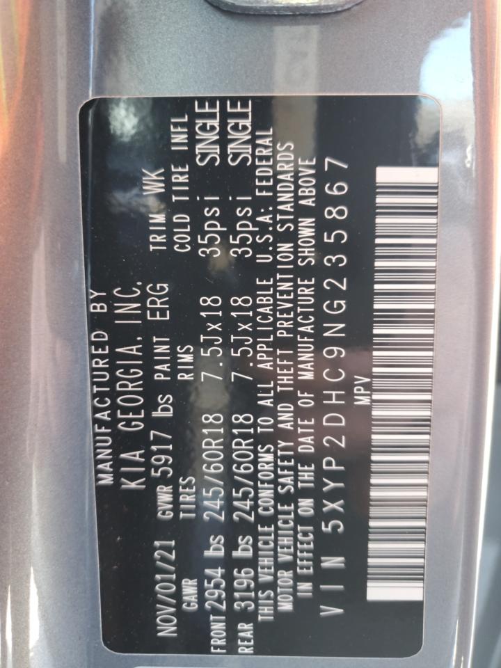 2022 KIA TELLURIDE LX VIN:5XYP2DHC9NG235867
