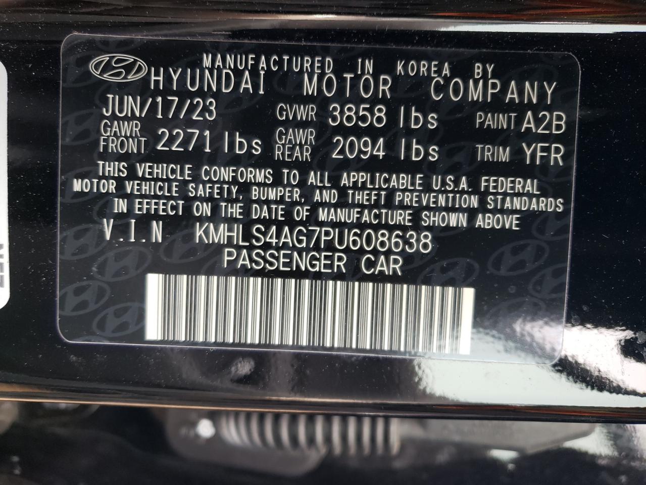 2023 HYUNDAI ELANTRA SEL VIN:KMHLS4AG7PU608638