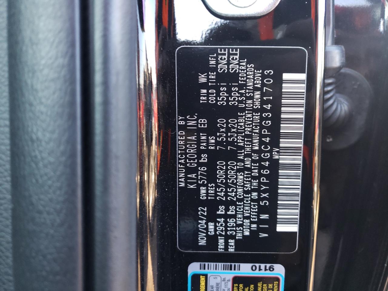 2023 KIA TELLURIDE S VIN:5XYP64GC4PG341703