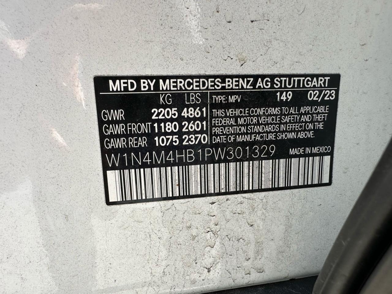 2023 MERCEDES-BENZ GLB 250 4MATIC VIN:W1N4M4HB1PW301329