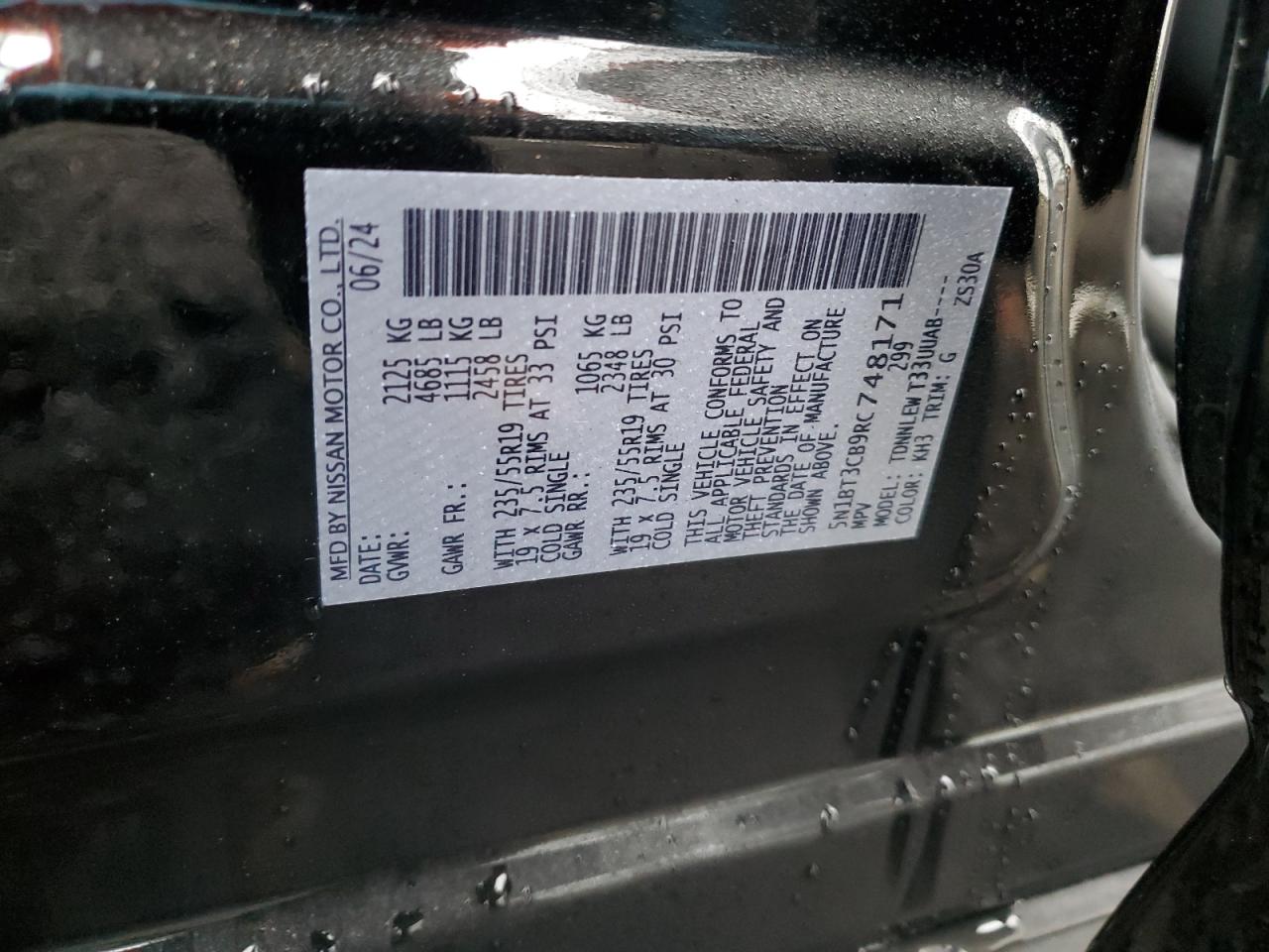 2024 NISSAN ROGUE SL VIN:WBAEA53538CV90709