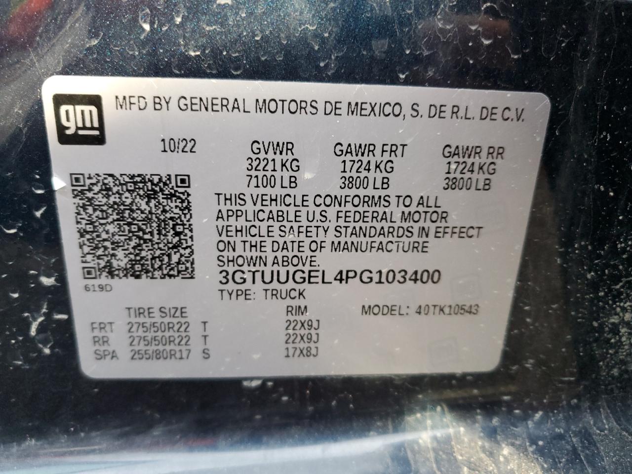 2023 GMC SIERRA K1500 DENALI VIN:3GTUUGEL4PG103400