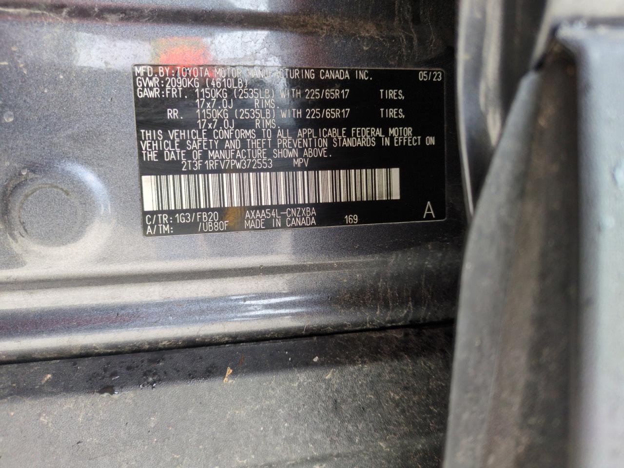 2023 TOYOTA RAV4 LE VIN:2T3F1RFV7PW372553