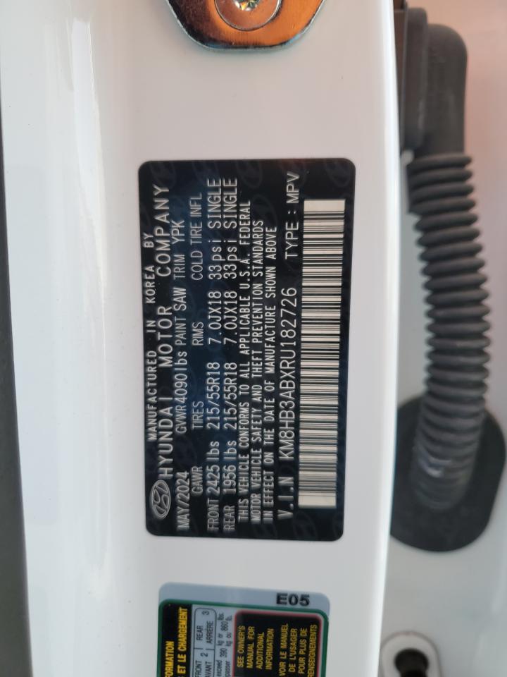 2024 HYUNDAI KONA SEL VIN:KM8HB3ABXRU182726