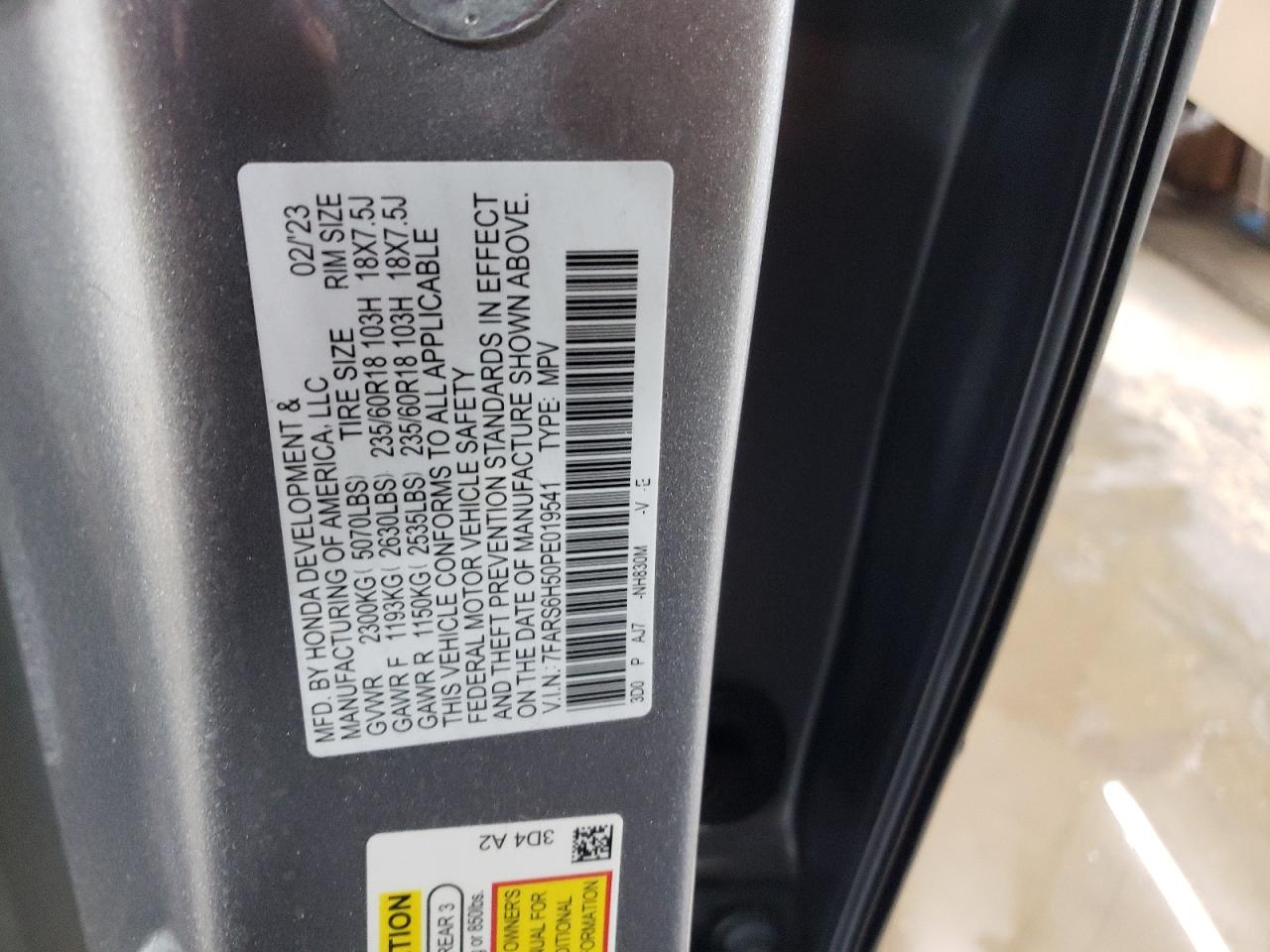 2023 HONDA CR-V SPORT VIN:7FARS6H50PE019541