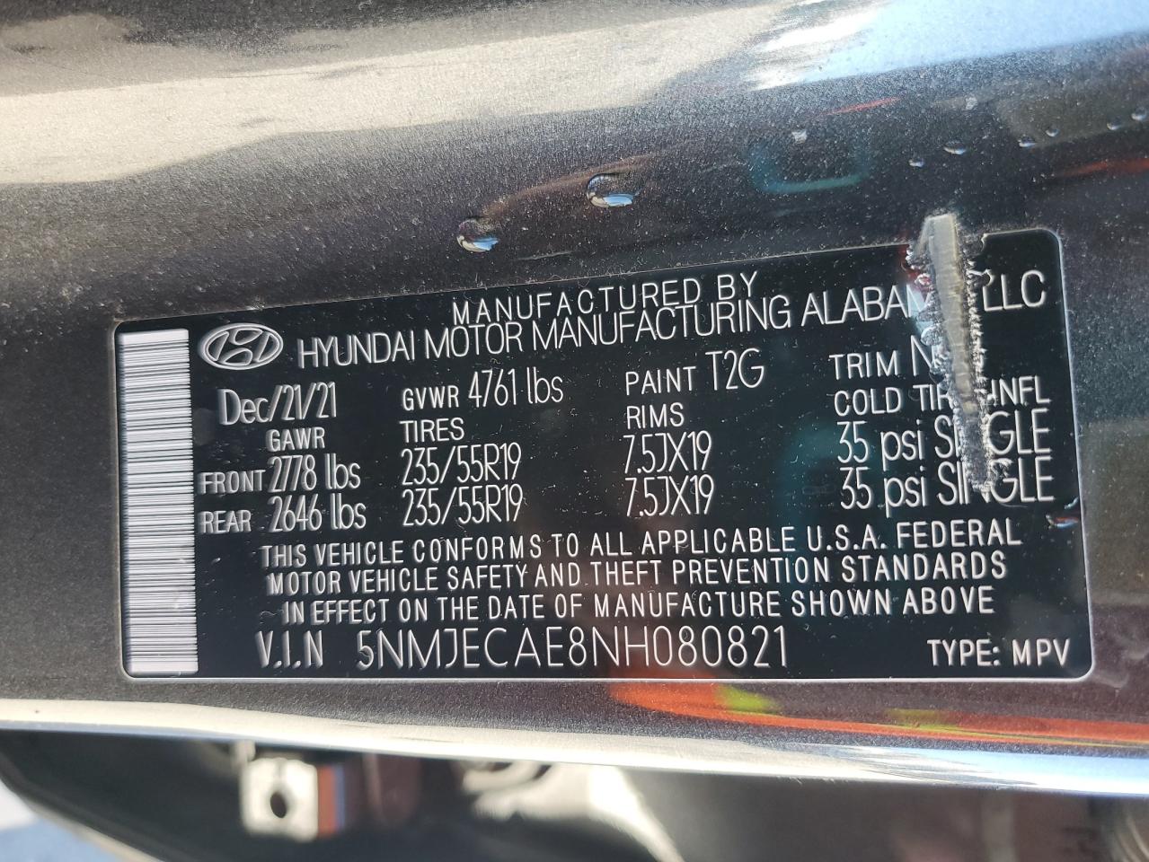 2022 HYUNDAI TUCSON LIMITED VIN:5NMJECAE8NH080821